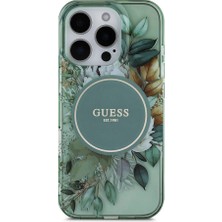 Guess Apple iPhone 16 Pro Kılıf Guess Orjinal Lisanslı Magsafe Özellikli Iml Baskılı Çiçek Inci Bileklikli Yeşil