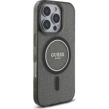 Guess Apple iPhone 16 Pro Max Kılıf Guess Orjinal Lisanslı Magsafe Özellikli Simli Silikon Inci Bileklikli Siyah