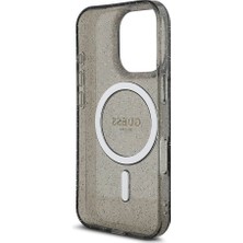 Guess Apple iPhone 16 Pro Max Kılıf Guess Orjinal Lisanslı Magsafe Özellikli Simli Silikon Inci Bileklikli Siyah