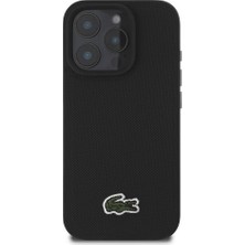 Lacoste Apple iPhone 16 Pro Kılıf Lacoste Orjinal Lisanslı Pu Pike Desenli Ikonik Timsah Dokuma Logolu Siyah