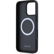 Lacoste Apple iPhone 16 Pro Kılıf Lacoste Orjinal Lisanslı Pu Pike Desenli Ikonik Timsah Dokuma Logolu Siyah