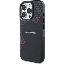 AMG Apple iPhone 16 Pro Max Kılıf Amg Lisanslı Magsafe Özellik Çift Katman Kırmızı Çapraz Çizgi Siyah-Kırmızı