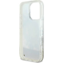 Guess Apple iPhone 16 Pro Max Uyumlu Kılıf Guess Orjinal Lisanslı Magsafe Özellik Sıvılı Simli Çiçek Desenli Bej