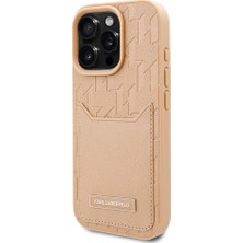 Karl Lagerfeld Apple iPhone 16 Pro Uyumlu Kılıf Orjinal Lisanslı Kl Desenli Kartlıklı Monogram Kahverengi