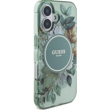 Guess Apple iPhone 16 Uyumlu Kılıf Guess Orjinal Lisans Magsafe Özellik Iml Baskılı Çiçek Inci Bileklikli Yeşil