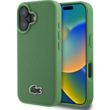 Lacoste Apple iPhone 16 Kılıf Lacoste Orjinal Lisanslı Pu Pike Desen Arka Ikonik Timsah Dokuma Logolu Yeşil