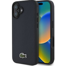 Lacoste Apple iPhone 16 Kılıf Lacoste Orjinal Lisanslı Pu Pike Desen Arka Ikonik Timsah Dokuma Logolu Lacivert