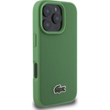 Lacoste Apple iPhone 16 Pro Max Kılıf Lacoste Orjinal Lisanslı Pu Pike Desenli Ikonik Timsah Dokuma Logolu Yeşil