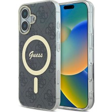 Guess Apple iPhone 16 Uyumlu Kılıf Guess Orjinal Lisanslı Magsafe Şarj Özellikli Yazı Logolu 4g Desenli Siyah