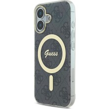 Guess Apple iPhone 16 Uyumlu Kılıf Guess Orjinal Lisanslı Magsafe Şarj Özellikli Yazı Logolu 4g Desenli Siyah