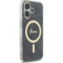 Guess Apple iPhone 16 Uyumlu Kılıf Guess Orjinal Lisanslı Magsafe Şarj Özellikli Yazı Logolu 4g Desenli Siyah