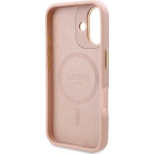 Guess Apple iPhone 16 Kılıf Guess Orjinal Lisanslı Magsafe Özellik Pu 4g Desenli Metal Plaka Klasik Logolu Pembe