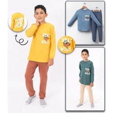 Lusana 5056 8-10 Yaş Stay Wıld Köpek Baskılı Erkek Pijama Takımı