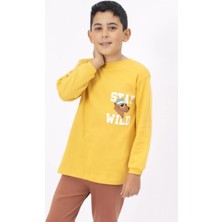 Lusana 5056 8-10 Yaş Stay Wıld Köpek Baskılı Erkek Pijama Takımı