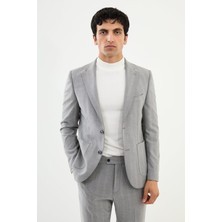Desenli Gri Slim Fit Torba Cep Mono Yaka Erkek Takım Elbise