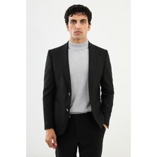 MCR Desenli Siyah Slim Fit Torba Cep Mono Yaka Erkek Takım Elbise