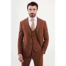 MCR Düz Kiremit Rengi Slim Fit Mono Yaka Klasik Erkek Takım Elbise
