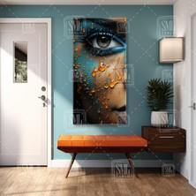 SML Tablo Turkuaz Makyajlı Kadın Modern Sanat Boyuna Dikey Kanvas Tablo