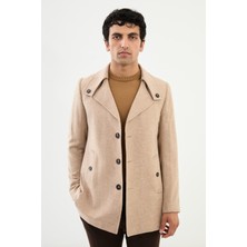 MCR Düz Bej Slim Fit Açık Yaka Kaşe Erkek Kaban