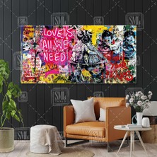 SML Tablo Banksy Grafitti Ihtiyacımız Aşk Sarılan Çocuklar All We Need Is Love Enine Yatay Kanvas Tablo