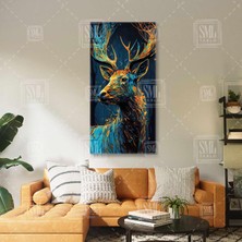 SML Tablo Ormanda Geyik Boynuz Ren Geyiği Vahşi Doğa Boyuna Dikey Kanvas Tablo