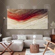SML Tablo Soyut Kırmızı Damarlı Mermer Altın Dokular Tekstüre Enine Yatay Kanvas Tablo