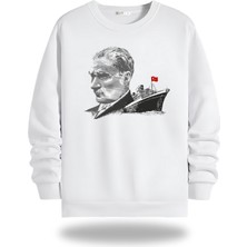 Gölge Stor Atatürk Görselli Bisiklet Yaka Unisex Sweatshirt 766