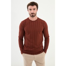 MCR Desenli Kiremit Rengi Slim Fit Bisiklet Yaka Uzun Kollu Erkek T-Shirt