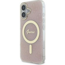 Guess Apple iPhone 16 Uyumlu Kılıf Guess Orjinal Lisanslı Magsafe Şarj Özellikli Yazı Logolu 4g Desenli Pembe