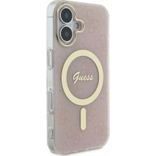 Guess Apple iPhone 16 Uyumlu Kılıf Guess Orjinal Lisanslı Magsafe Şarj Özellikli Yazı Logolu 4g Desenli Pembe