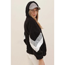 Can Çapar Kadın Kapüşonlu Fermuarlı Kolları Renk Bloklu Oversize Peluş Sweatshirt