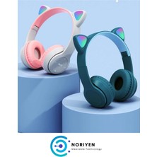 Noriyen Unisex Premium Kids Serisi Işıklı Kedi Kulaklık Kablosuz Bluetooth Kedili Çocuklar Için Kulaklık P47M Rgb Cat Kulaklık