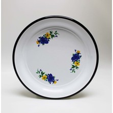 Qussine Emaye Desenli Yuvarlak Tepsi Sini 35 cm