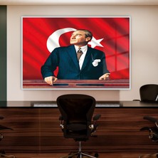 Gaagart Metal Çerçeveli Yatay Cam Ofis Duvar Tablosu Atatürk Portresi