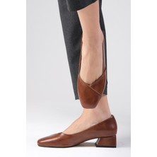 Mio Gusto Addison Kahve Rengi Küt Burunlu Kısa Topuklu Kadın Ayakkabı