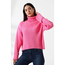 Boğazlı Triko Kadın Pembe Kazak