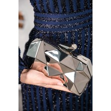 Glemix Aurelia Gümüş Zincir Askılı Clutch Abiye Portföy Çanta