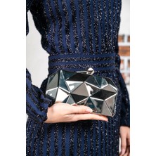 Glemix Aurelia Gümüş Zincir Askılı Clutch Abiye Portföy Çanta