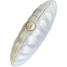 Glemix Rosalie Gümüş Sedefli Deniz Kabuğu Model Zincir Askılı Dokulu Clutch Abiye Portföy Çanta