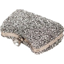 Glemix Belinda Gümüş Kristal Taş Kapama Clutch Abiye Portföy Çanta