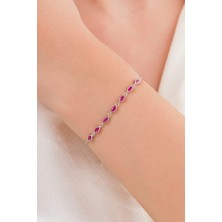 TMT Silver Gümüş Koyu Pembe Zirkon Taşlı Mekik Pırlanta Modeli Su Yolu Bileklik