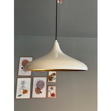 Modern Metal Sarkıt, Salon, Hol, Mutfak Avizesi, Krem Rengi Metal Avize 36 cm Çapında Metal Avize