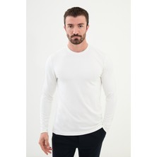 MCR Düz Ekru Slim Fit Bisiklet Yaka Uzun Kollu Erkek T-Shirt