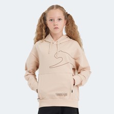 Slazenger LINK Unisex Çocuk Kapüşonlu Cepli Camel Sweatshırt