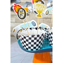 Pekshop Yarış Konsepti Siyah Beyaz Dama Desen Cupcake Sargısı 10'lu