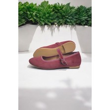 Soft Sole Kadın Bordo Kadife Mary Jane Tokalı Babet -  Iç Tabanlı Rahat ve Şık Günlük Ayakkabı