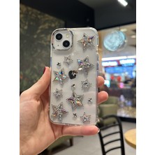 Paladyum Case iPhone 15 Uyumlu Hologram Kristal Taşlı Yıldızlı Şeffaf Kılıf