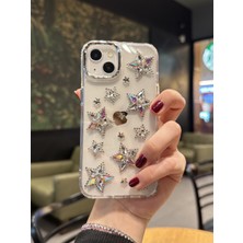 Paladyum Case iPhone 15 Uyumlu Hologram Kristal Taşlı Yıldızlı Şeffaf Kılıf