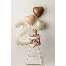 Atölye Mi 2 Yaş Doğum Günü Retro Pastel Parti Balon Seti 3 Adet Retro Kalp Balon 2 Rakam Krem Folyo Balon