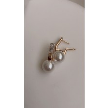 Liva Accessories Altın Kaplama Büyük Inci Sallantılı Zirkon Taşlı Roze Altın Renkli Küpe, Kararmaz, Anti-Alerjik